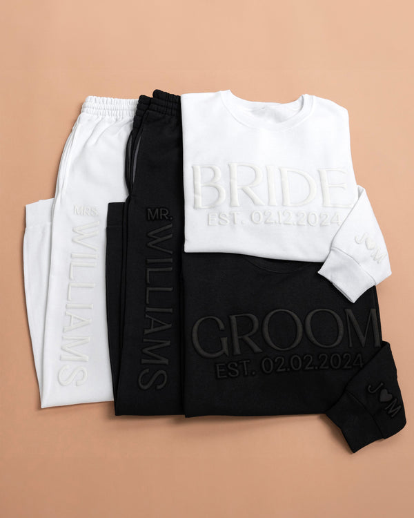 BRIDE + GROOM Crewnecks & Joggers Set (3D Puff)
