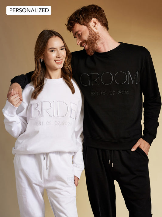 Embroidered BRIDE / GROOM Sweatshirt & Joggers Set