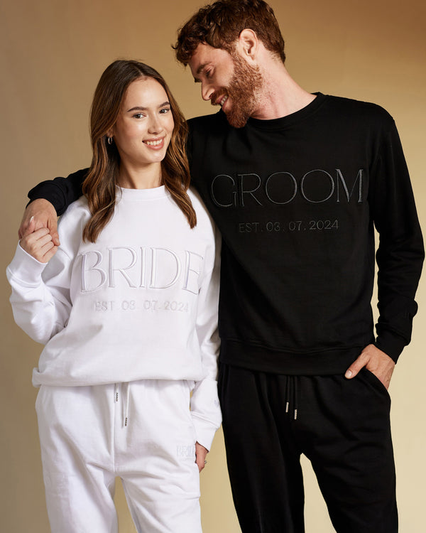 BRIDE + GROOM Crewnecks & Joggers Set (Embroidered)