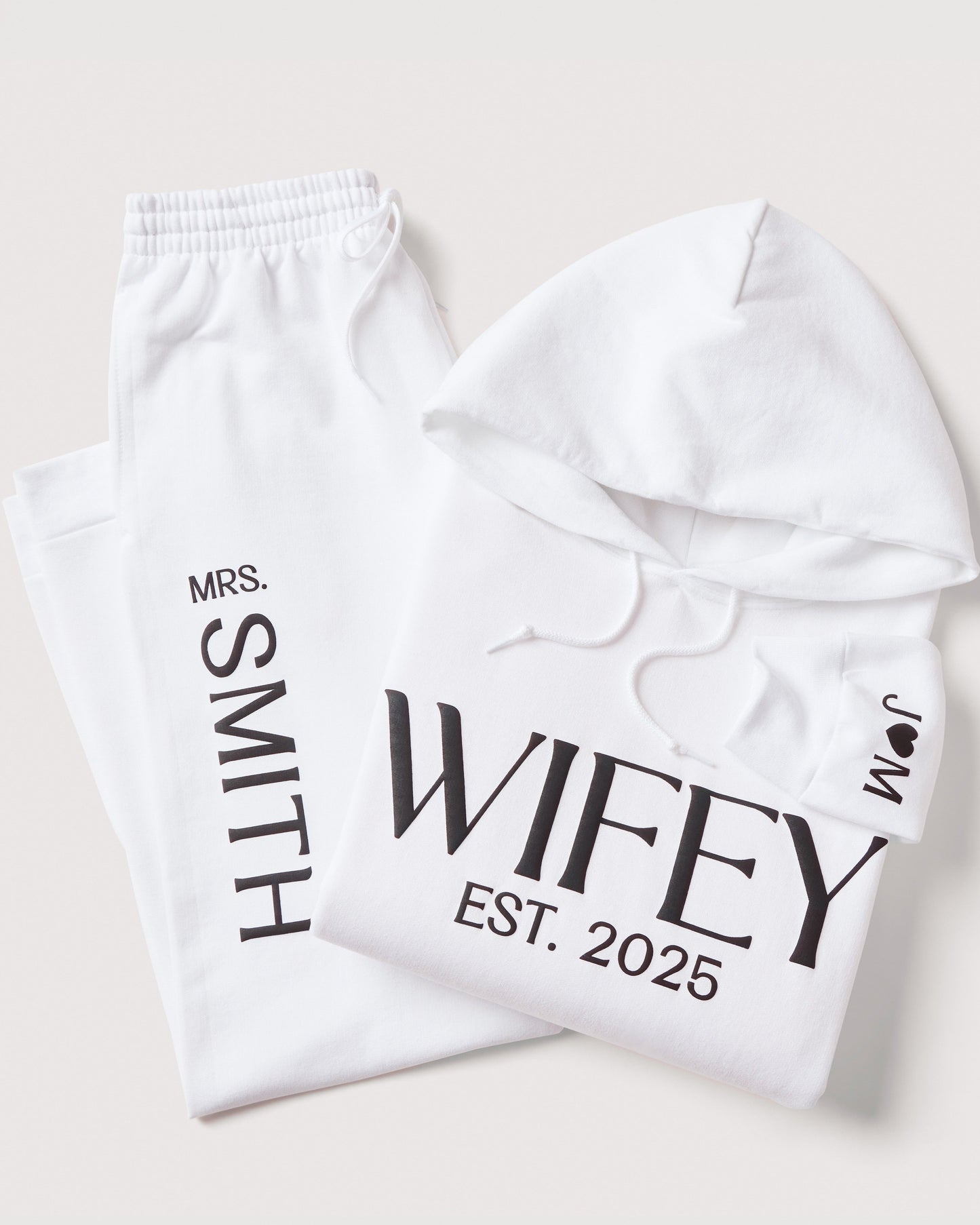 Embossed WIFEY & HUBBY Hoodie/Joggers Sets - Contrast