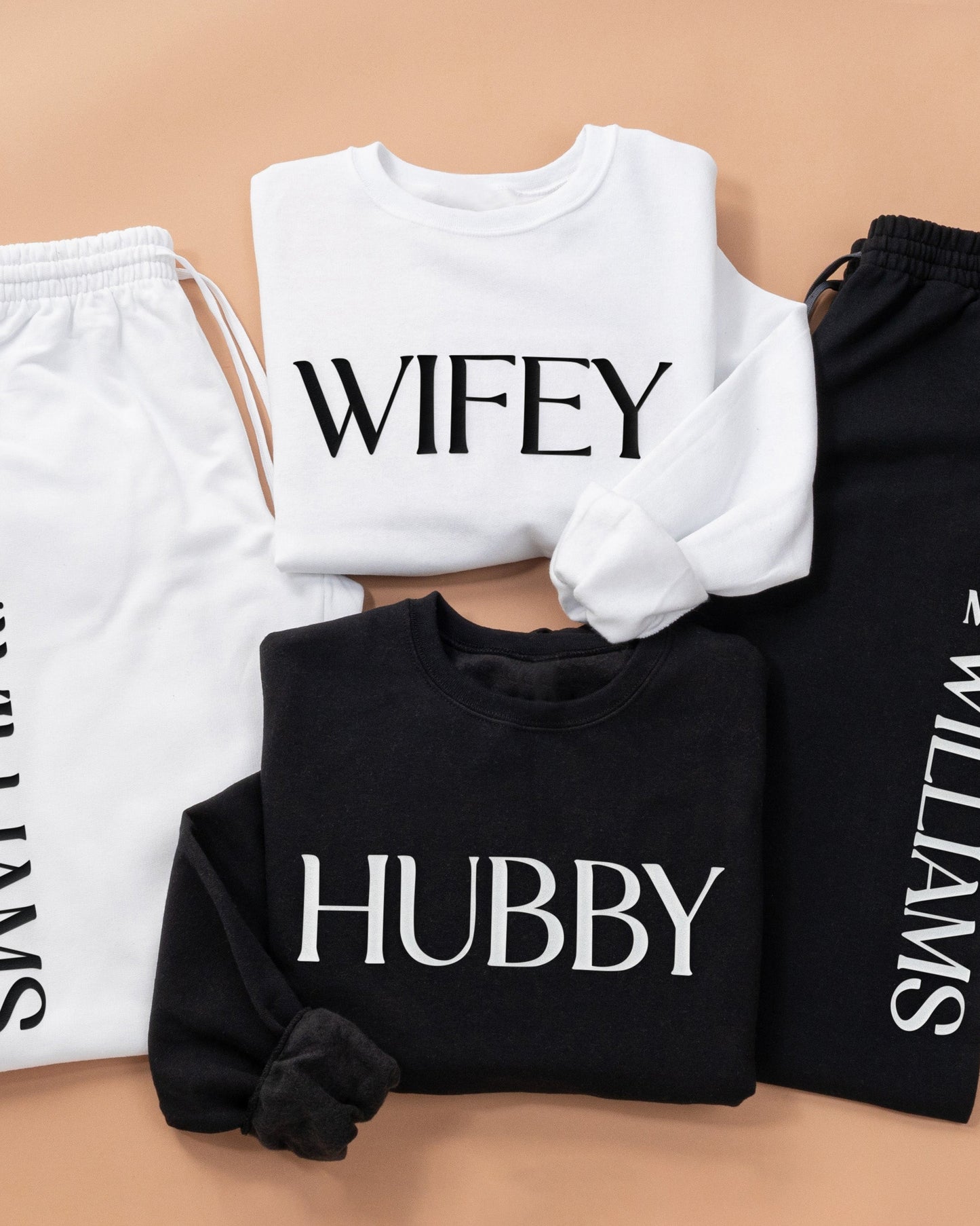 Embossed WIFEY & HUBBY Sweatshirts Bundle - Contrast