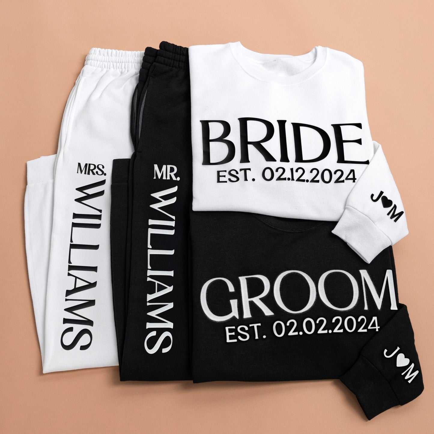 BRIDE + GROOM Crewnecks & Joggers Set (3D Puff)