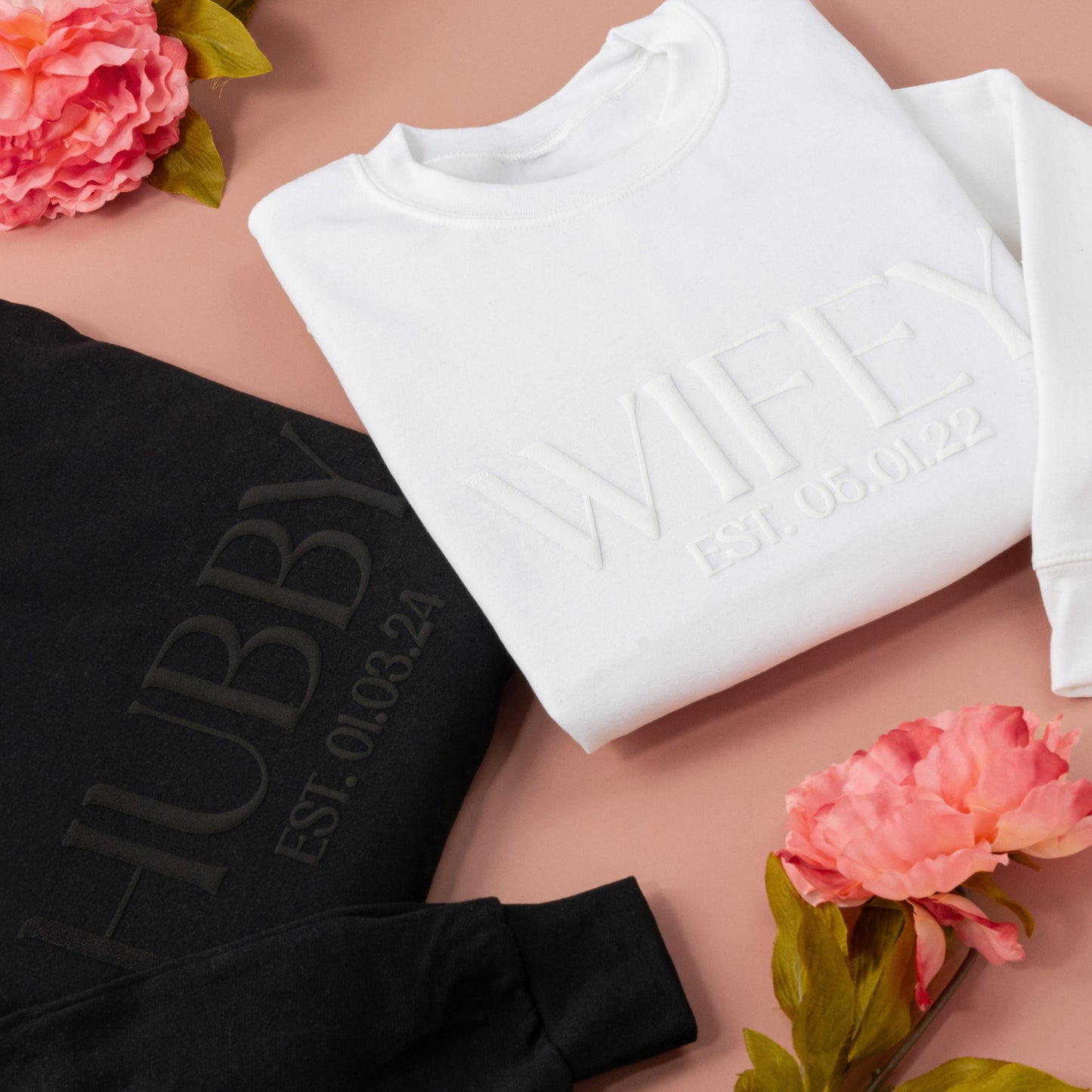 Embossed Personalized WIFEY + HUBBY Sweatshirts Bundle