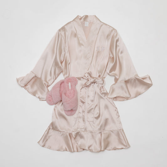 Personalized Ruffle Robe & Fluffy Slippers Bundle - Pink