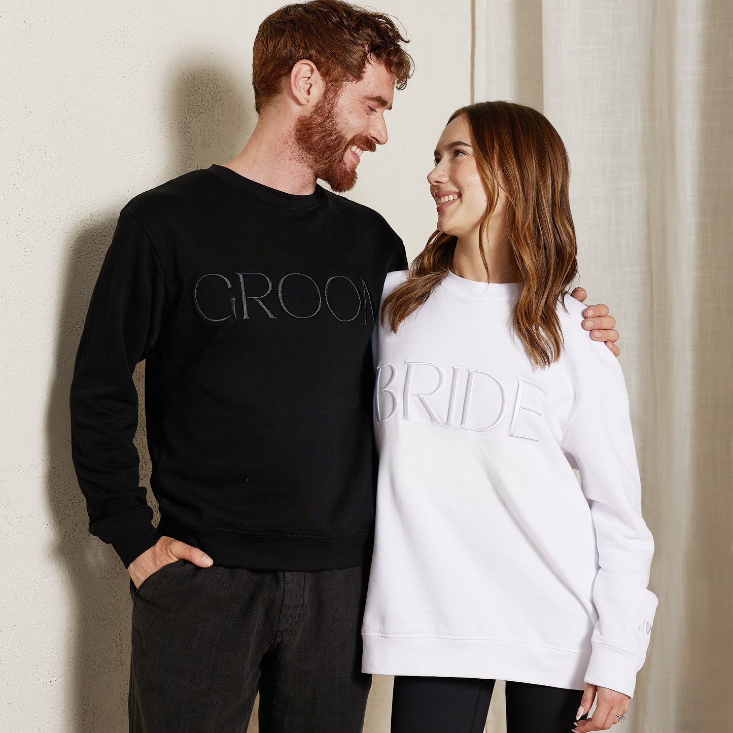 Embroidered BRIDE + GROOM Sweatshirt & Joggers Sets