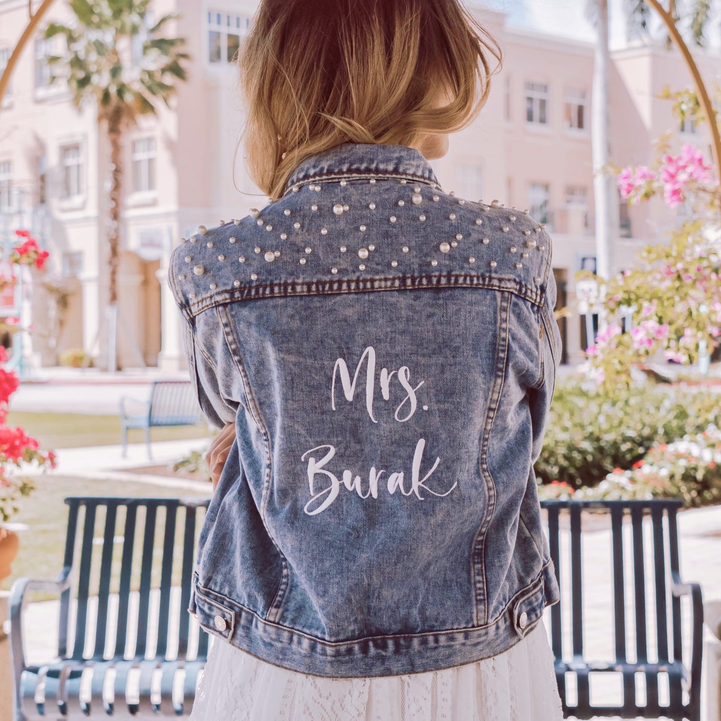 Embroidered Bride Denim Jacket With Pearls