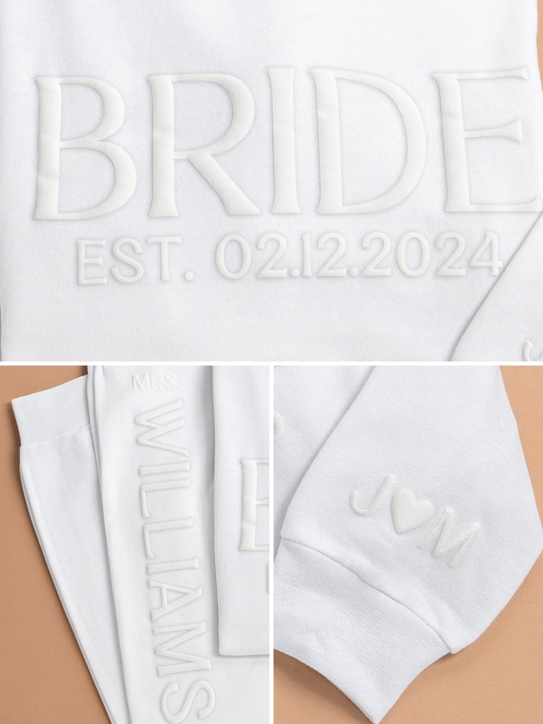 Embossed BRIDE GROOM Sweatshirt/Joggers Sets Monochrome