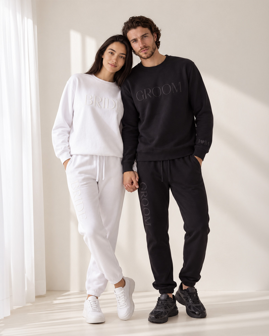 Classic BRIDE + GROOM Crewnecks & Joggers Set (3D Puff)