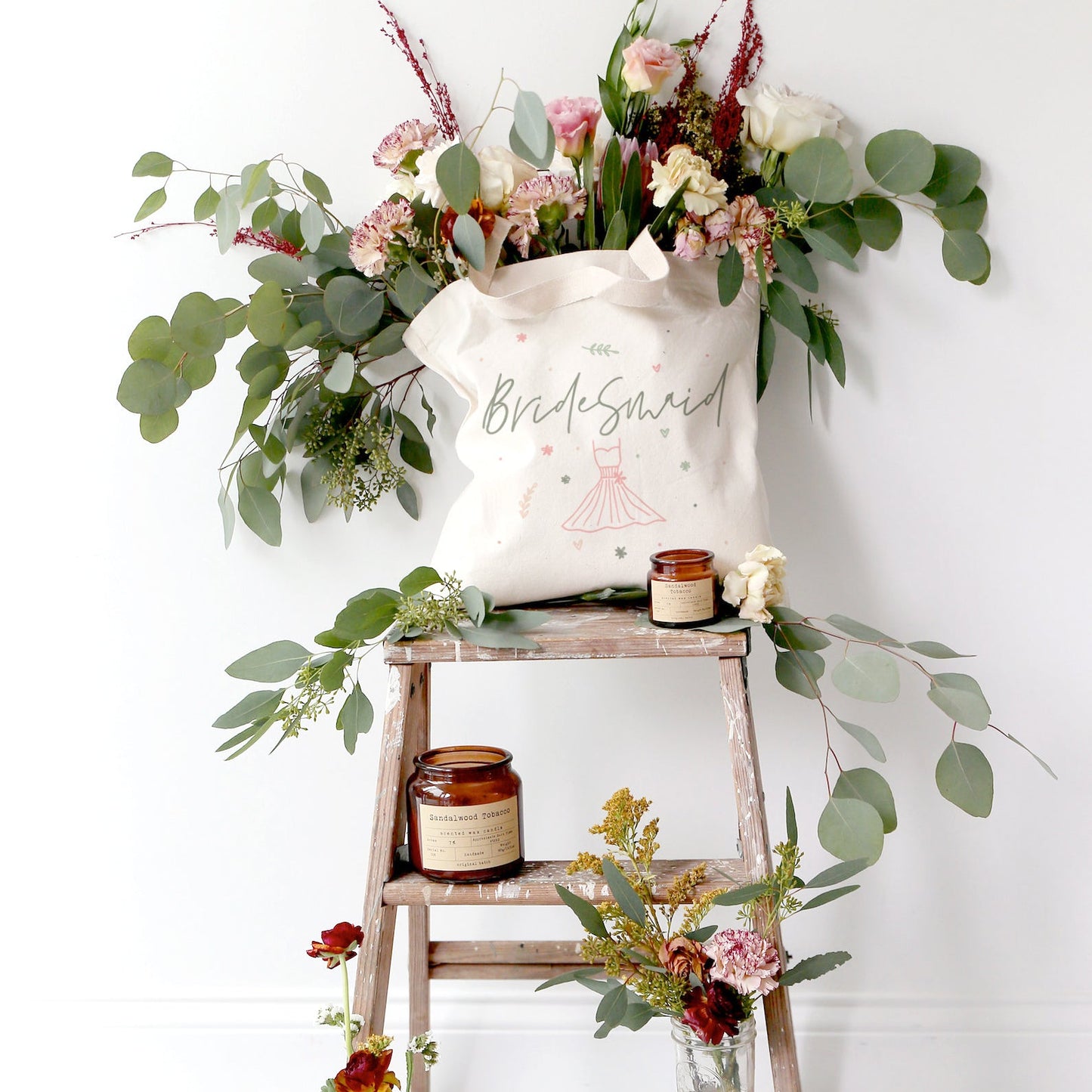 Floral Bridesmaid Wedding Cotton Canvas Tote Bag
