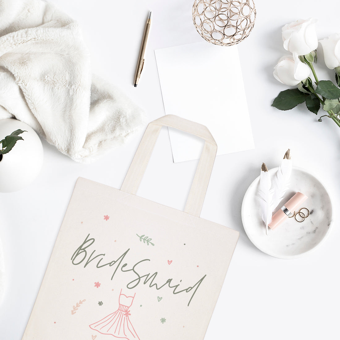 Floral Bridesmaid Wedding Cotton Canvas Tote Bag