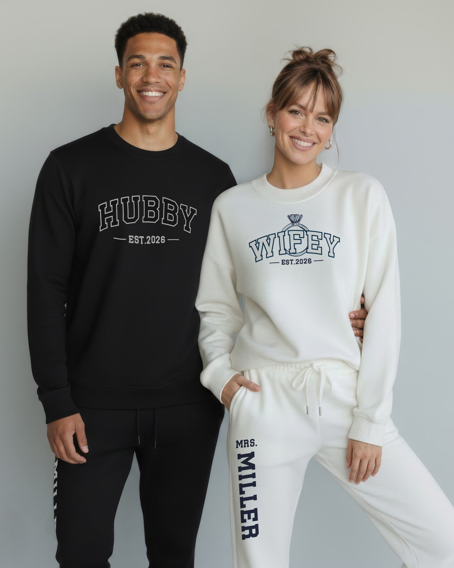 WIFEY + HUBBY Varsity Crewnecks & Joggers Set