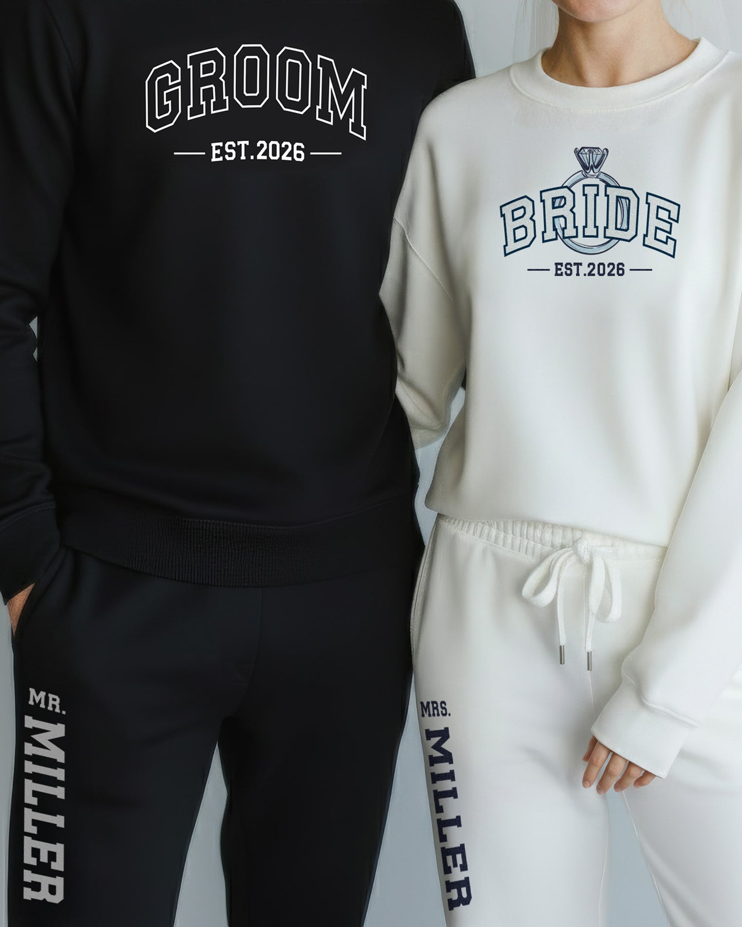 BRIDE + GROOM Varsity Crewnecks & Joggers Set