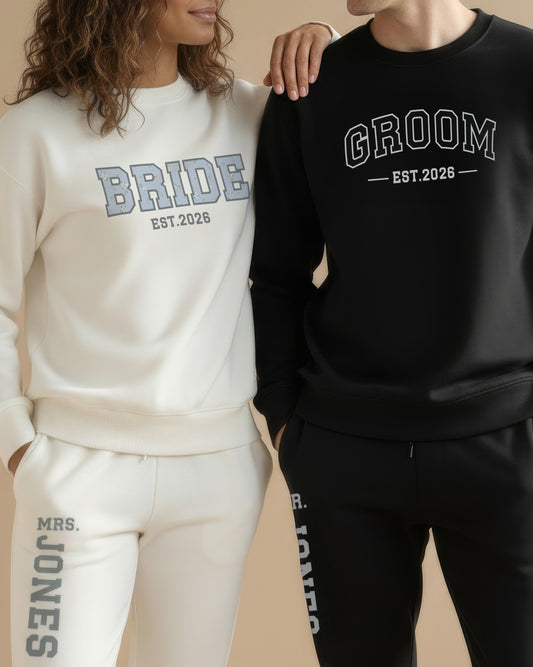 BRIDE + GROOM Floral Varsity Crewnecks & Joggers Set