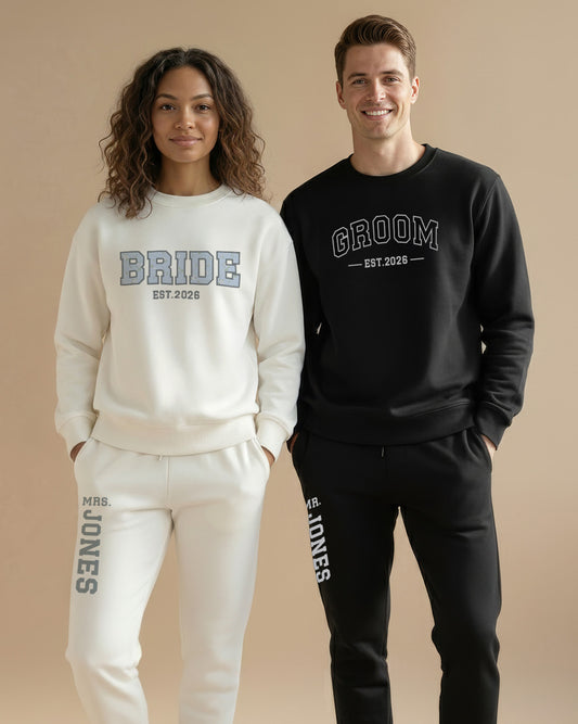 BRIDE + GROOM Floral Varsity Crewnecks & Joggers Set