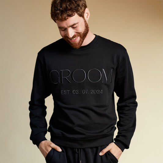 Embroidered GROOM Sweatshirt - Black