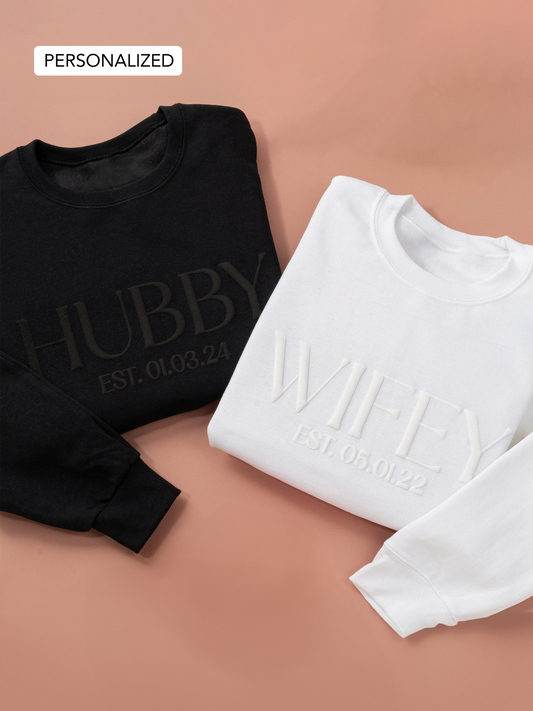 Embossed Personalized WIFEY + HUBBY Sweatshirts Bundle