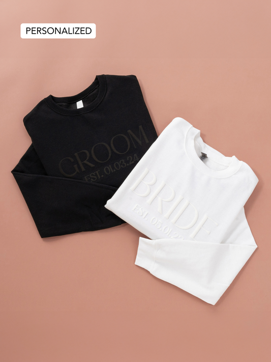 Embossed Personalized BRIDE + GROOM Sweatshirts Bundle