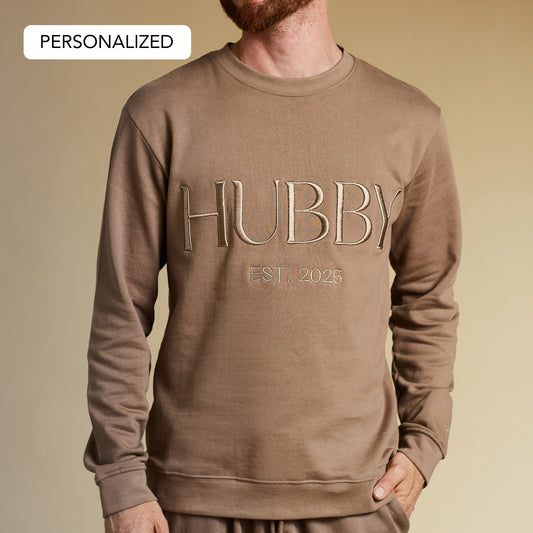 Embroidered HUBBY Sweatshirt - Mocha