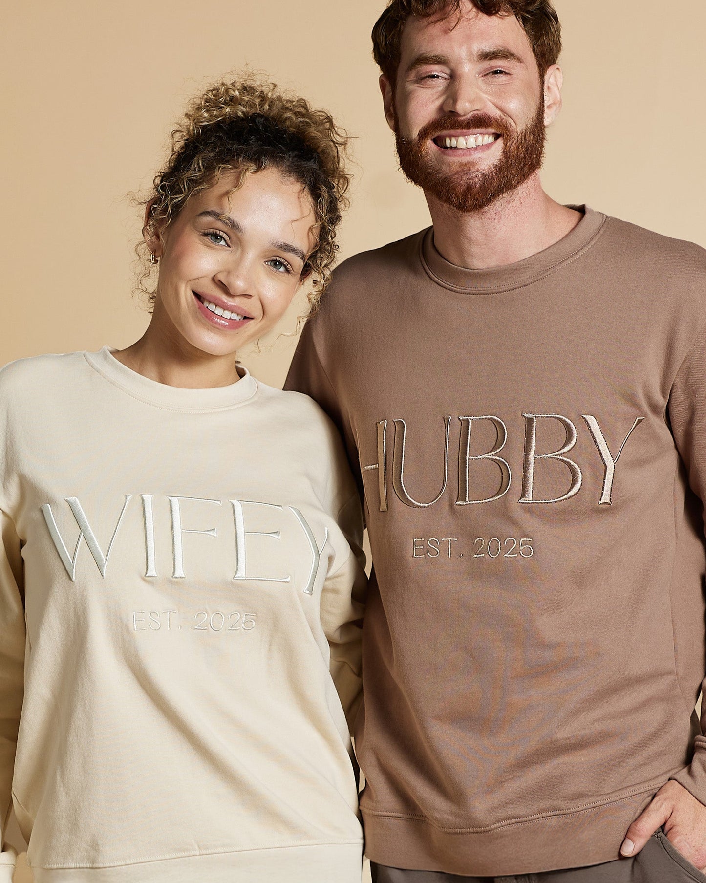 Embroidered WIFEY & HUBBY Sweatshirt & Joggers Set plus WIFEY Tee