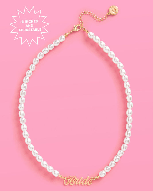 Bride Necklace | Gold BRIDE Nameplate Pearl Chain Necklace