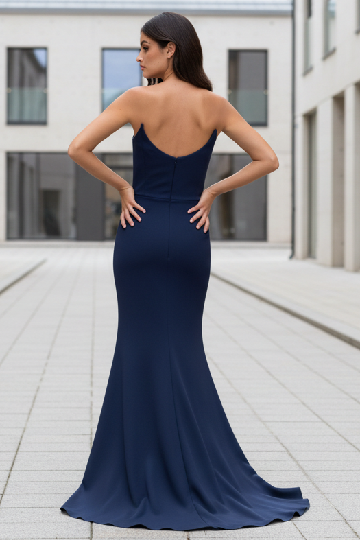 Navy Daris Gown - Cat-Eye Scoop Neckline Dress