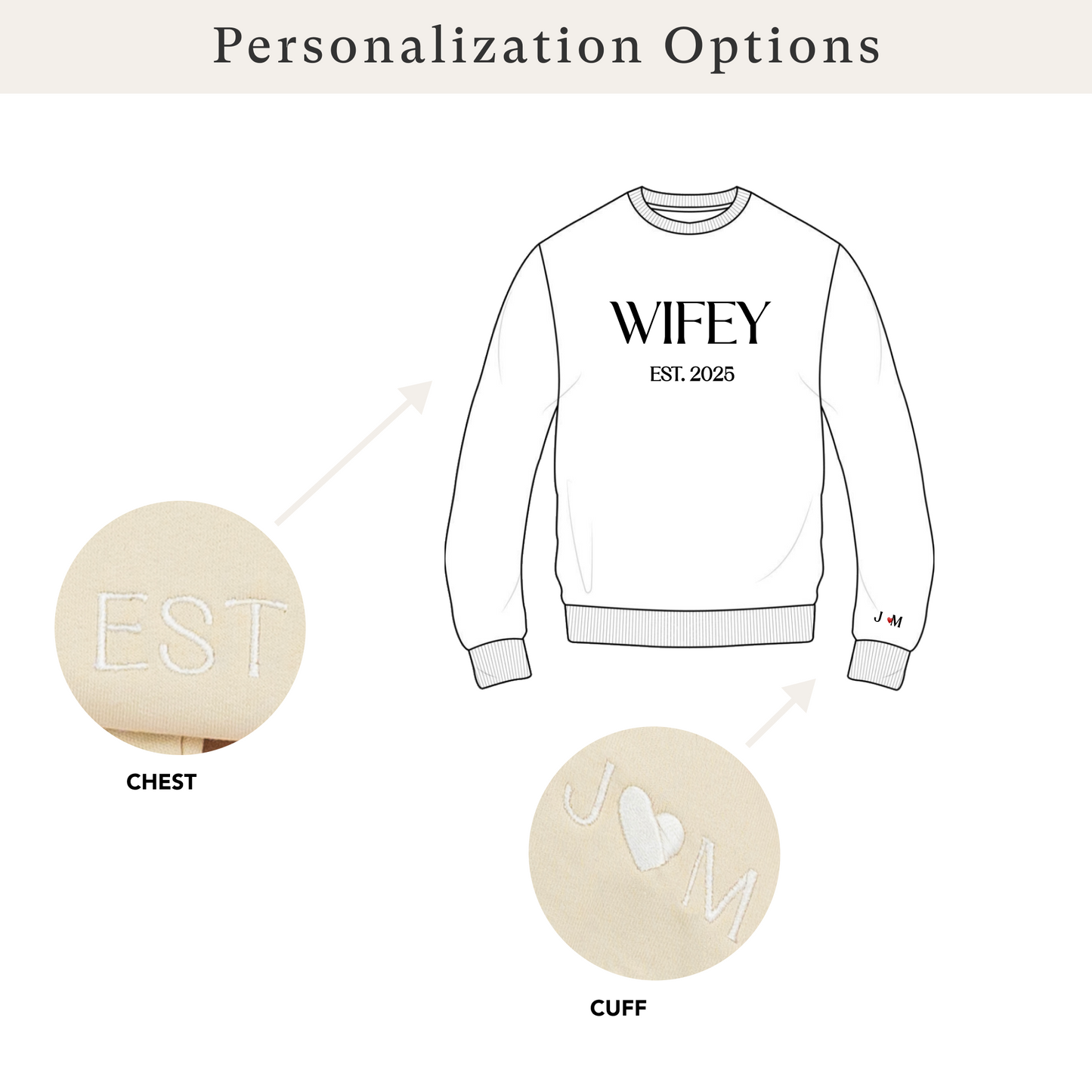 Embroidered WIFEY Sweatshirt - Ivory Cream