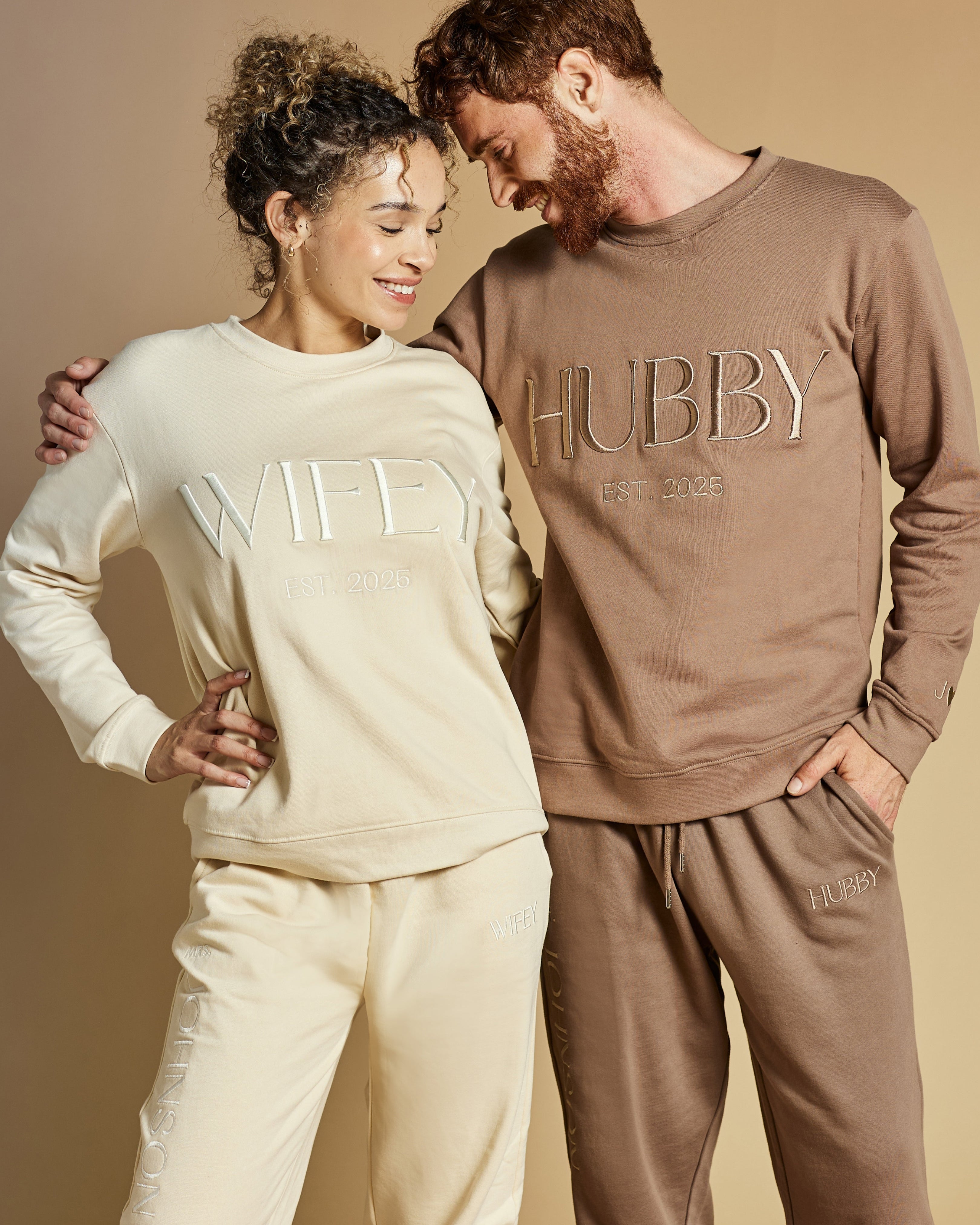 WIFEY + HUBBY Crewnecks & Joggers Set (Embroidered)