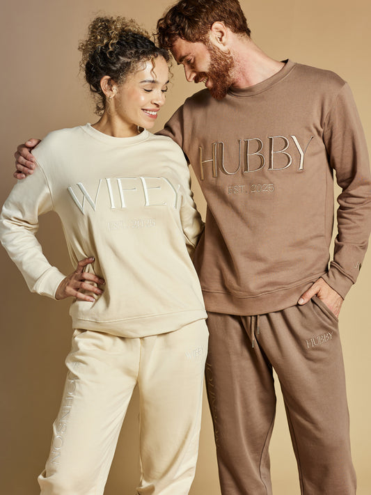 Embroidered WIFEY & HUBBY Sweatshirt/Joggers Sets