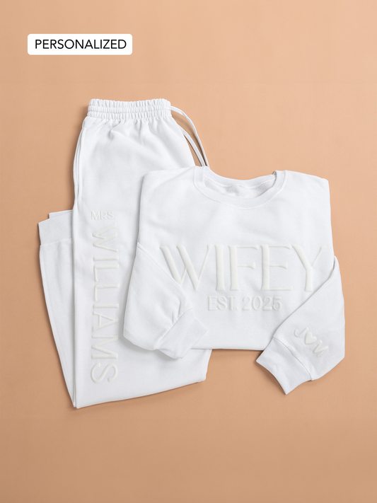 Embossed Personalized WIFEY Sweatshirt & Joggers Set