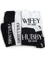Personalized 'Mr.', 'Mrs.', 'Wifey', and 'Hubby' clothing set on a white background