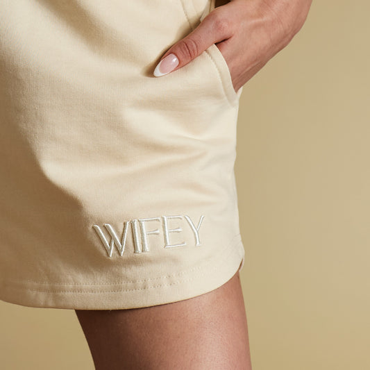 Embroidered WIFEY Shorts - Ivory Cream