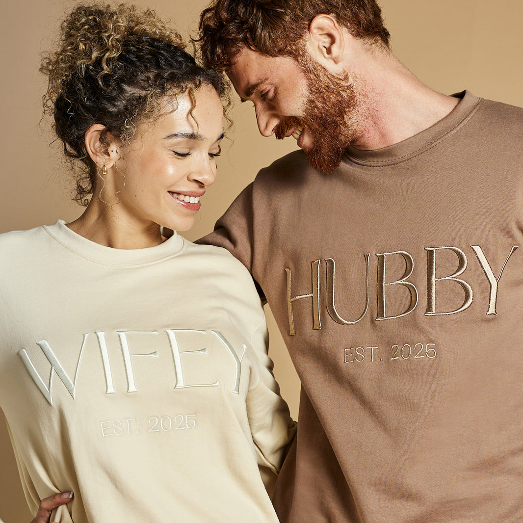 Embossed Personalized WIFEY / HUBBY Sweatshirt & Joggers Set – Miss To ...