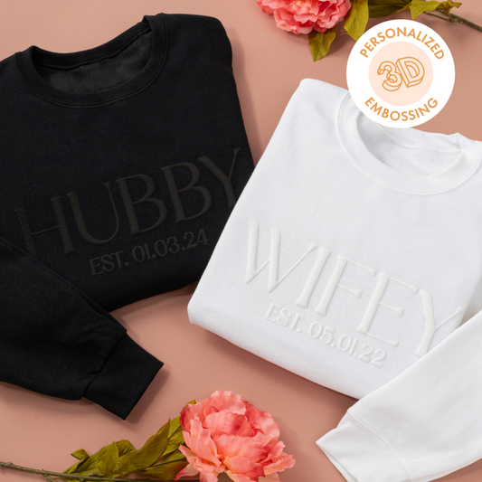 Embossed Personalized WIFEY + HUBBY Sweatshirts Bundle