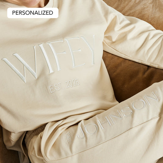 Embroidered WIFEY Sweatshirt - Ivory Cream