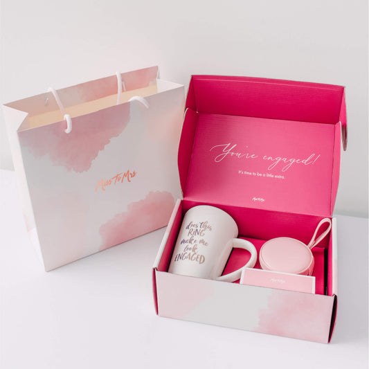 The perfect engagement gift box for bride beautifully packaged and ready to gift with no effort on your part.