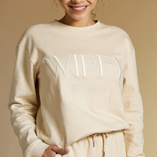 Embroidered WIFEY Sweatshirt & Shorts Set