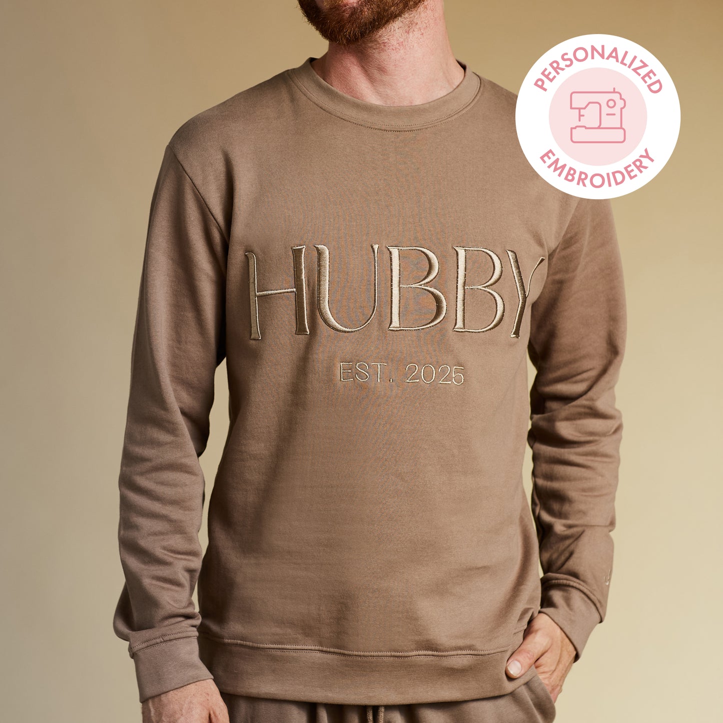 Embroidered HUBBY Sweatshirt - Mocha