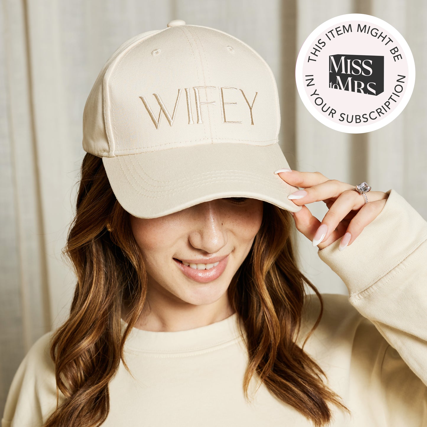 Embroidered WIFEY Baseball Hat - Ivory Cream