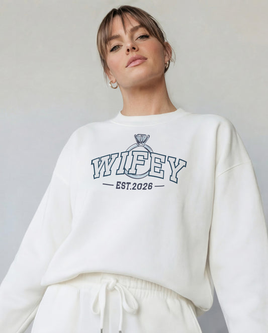 WIFEY + HUBBY Varsity Crewnecks & Joggers Set