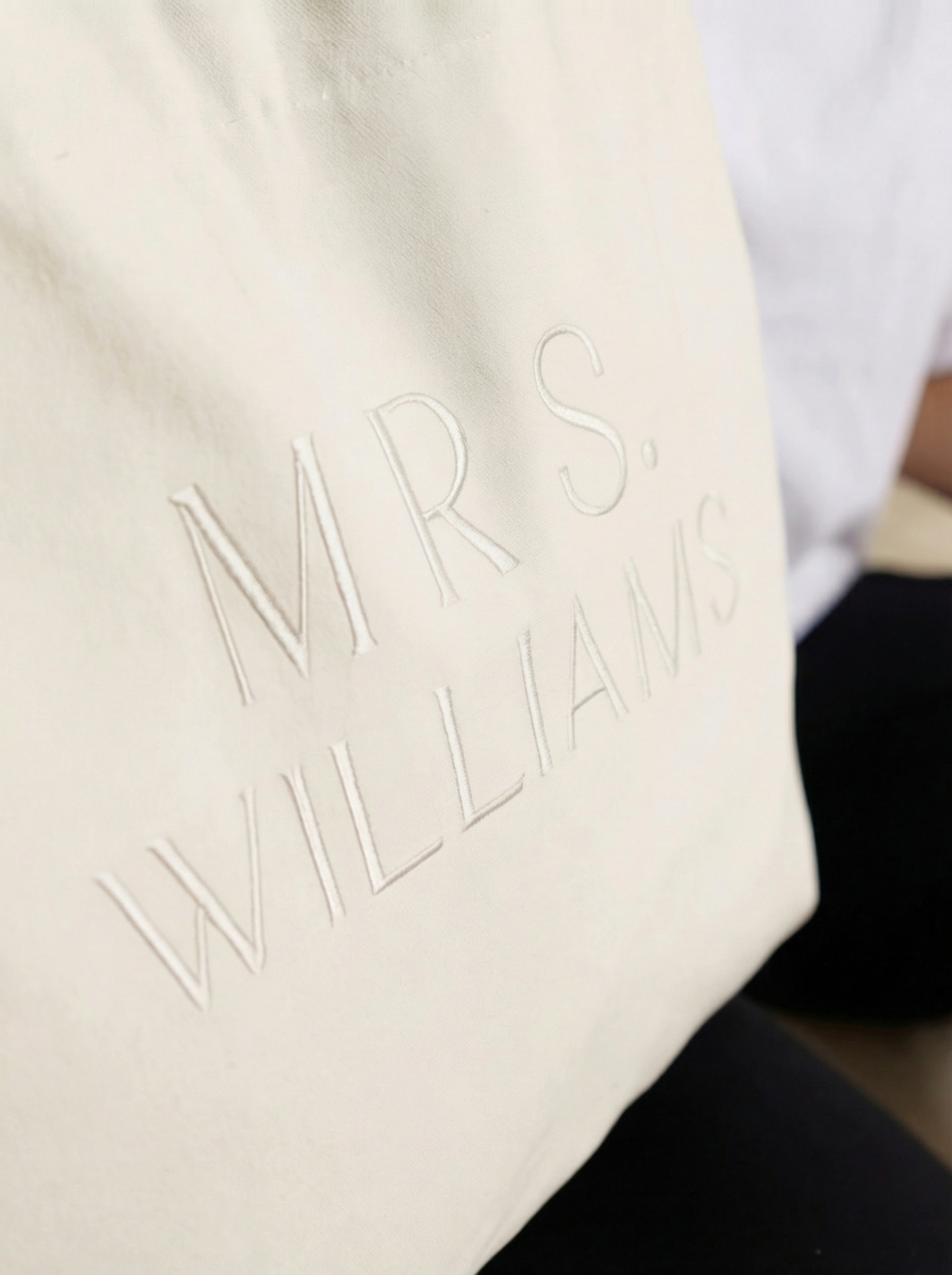 Embroidered MRS Tote Bag - White