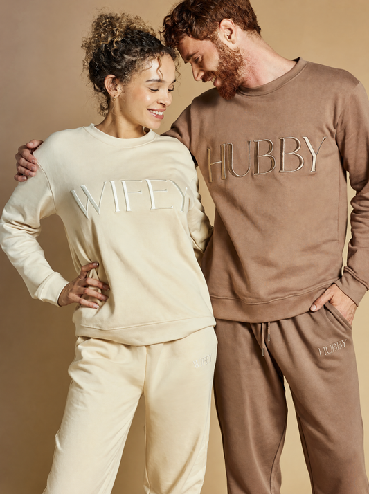 Classic WIFEY + HUBBY Crewnecks & Joggers Set (Embroidered)