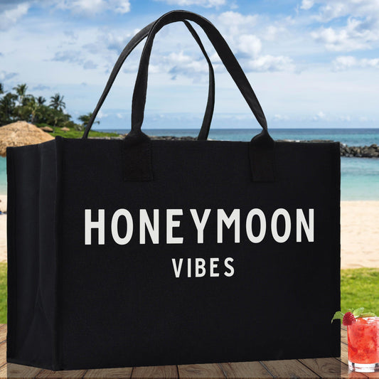 Honeymoon Vibes Cotton Canvas Chic Beach Tote Bag