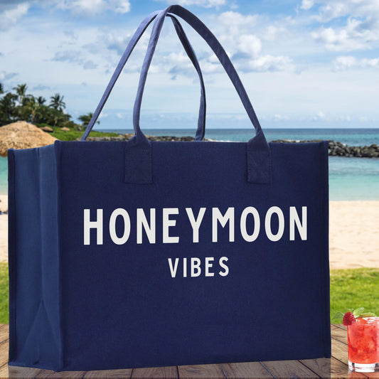 Honeymoon Vibes Cotton Canvas Chic Beach Tote Bag