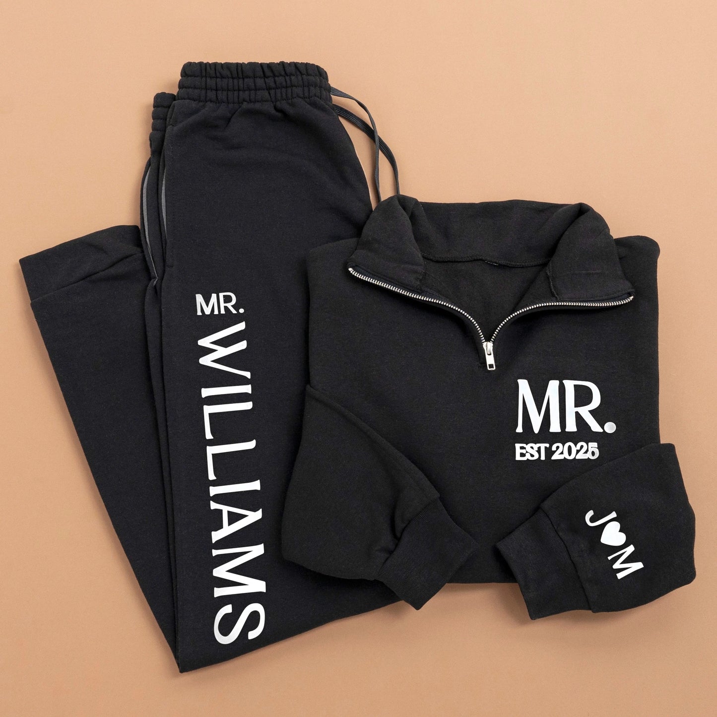 Embossed MR & MRS Quarter Zip/Joggers Sets