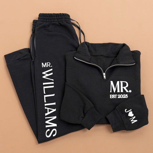 Embossed MR & MRS Quarter Zip/Joggers Sets