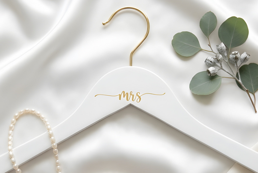 Mrs Gold Engraved Hanger, White with Gold Hook