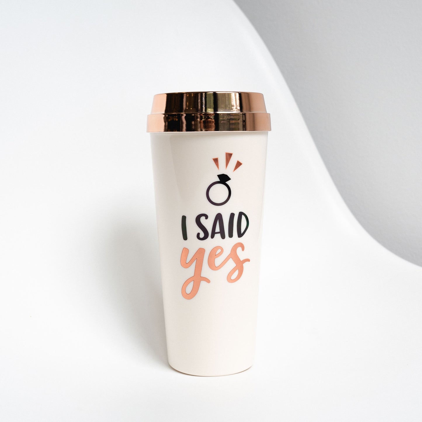 I Said Yes Tumbler that can hold 17 oz of your favorite beverage. Features a cute engagement ring icon.