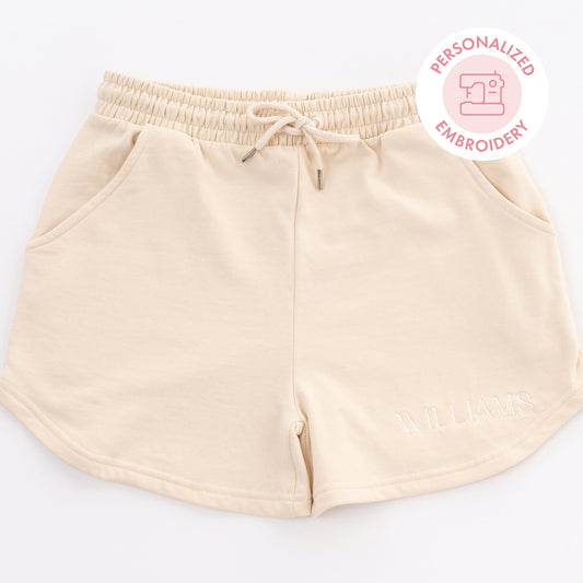 Personalized Embroidered Shorts - Ivory Cream