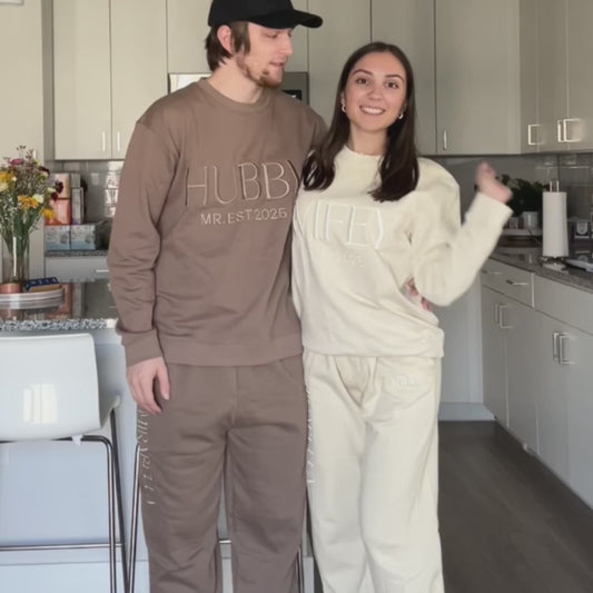 Embroidered WIFEY / HUBBY Sweatshirt & Joggers Set