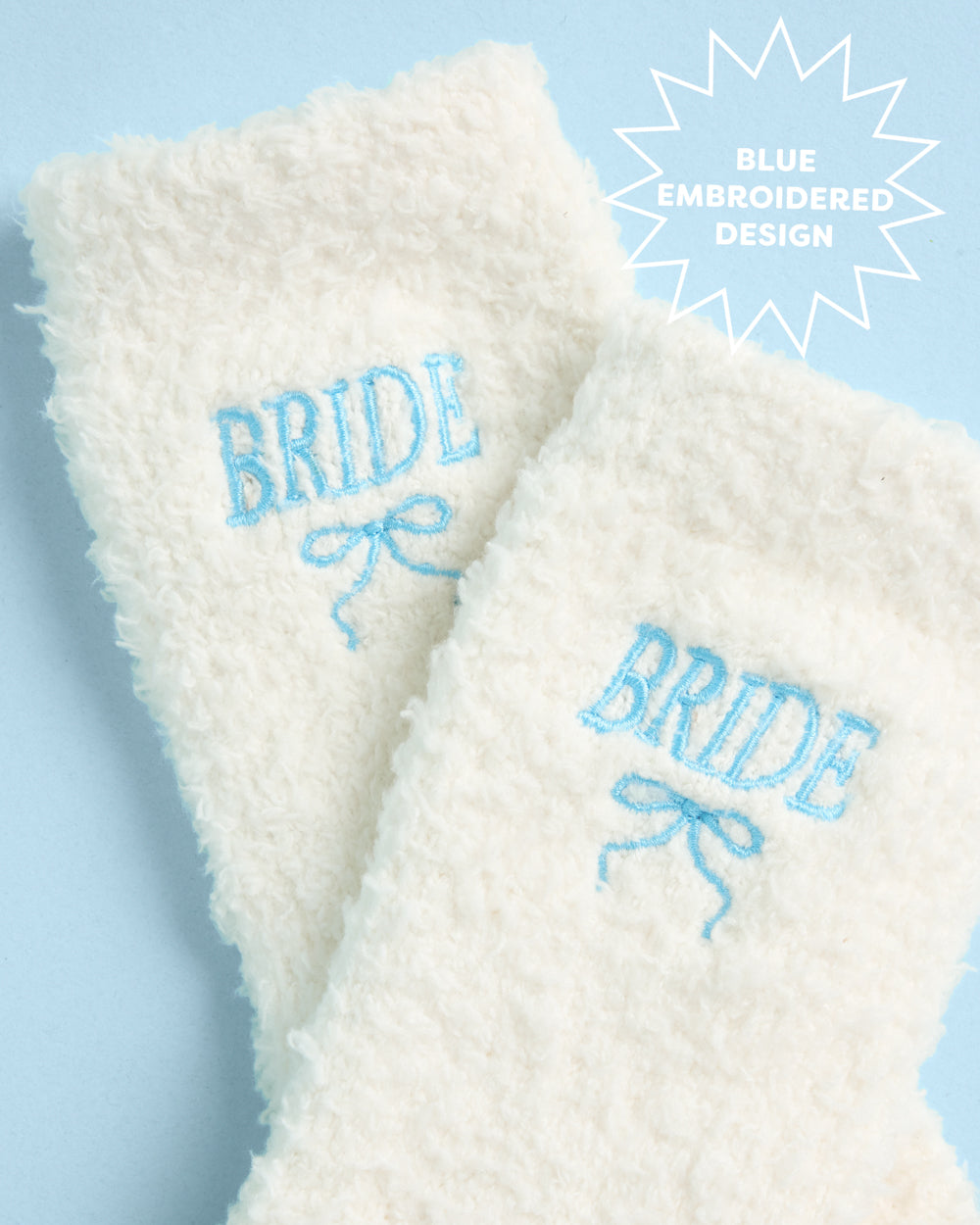 Bride Cloud Socks | Fuzzy Ivory Bridal Socks with Embroidered Bow